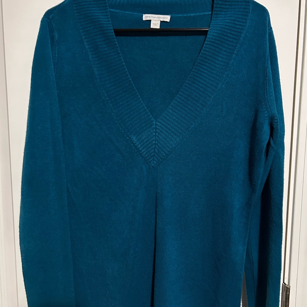 New York & Company Deep Teal V-Neck Sweater